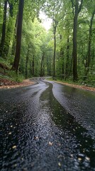 Fototapeta premium Mystical Forest Journey Road Greenery Wet Morning Tranquility Photo