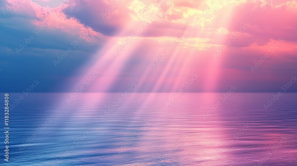 Poster Scenery abstract background idea. A serene sky with colorful clouds reflecting on calm water.