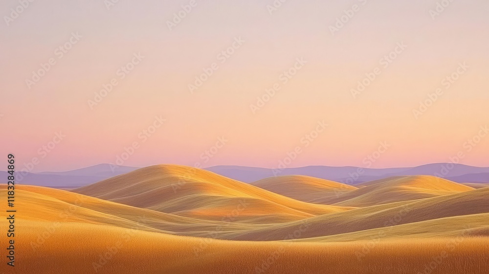 Poster scenery abstract background idea. a serene view of rolling sand dunes under a vibrant sunset sky.