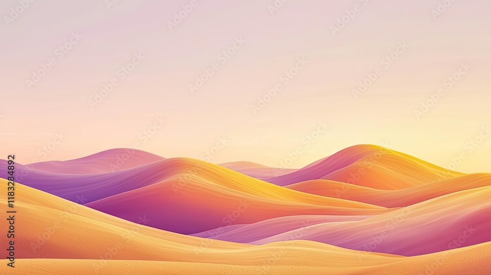 Poster Scenery abstract background idea. A stunning abstract view of rolling hills in vibrant purple and gold hues at sunset.