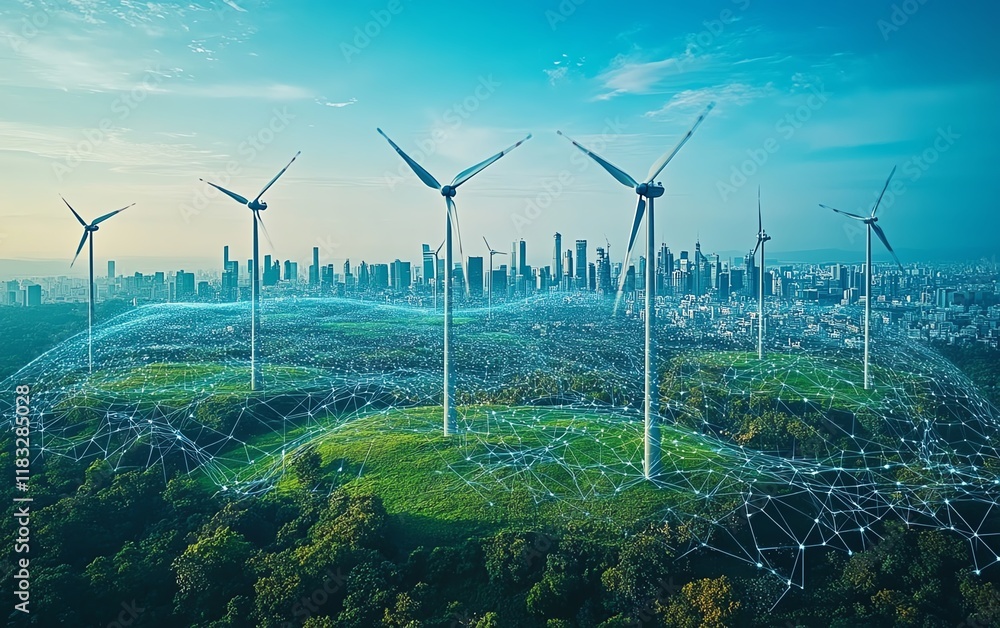 Poster Create a visionary business hub integrating renewable energy cloud services, ecoconscious networking tools, and futuristic data conservation strategies