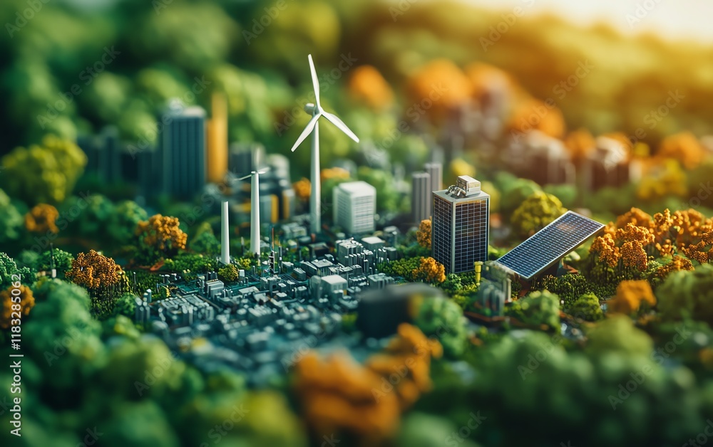 Poster create a visionary business hub integrating renewable energy cloud services, ecoconscious networking