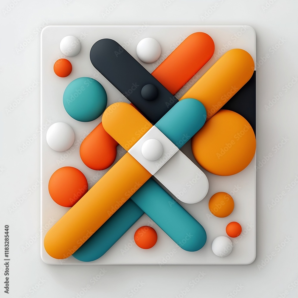 Poster vibrant pastel infused abstract composition with interlocking geometric shapes and dynamic patterns 