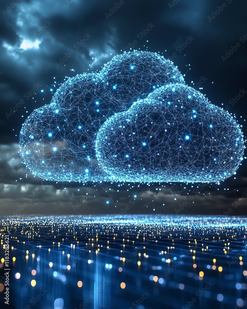 Aufkleber Design an advanced data center featuring renewable energy solutions, innovative cloud computing technology, and smart resource backup