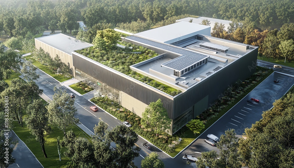 Aufkleber design an advanced green data center concept, highlighting innovative cloud computing and sustainabl
