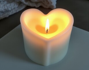 A heart shaped candle sitting on top of a table