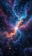 Obraz premium Celestial Convergence A Cosmic Nebula Explodes With Light And Planets