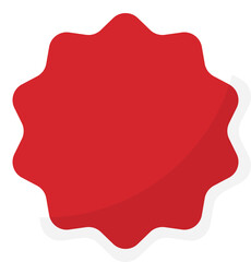 Blank red round starburst label with wavy edges and white borders. Flat design illustration.	