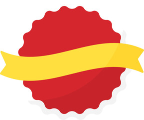 Obraz premium Blank red round starburst labels with wavy edges, white borders and yellow ribbons. Flat design illustration. 