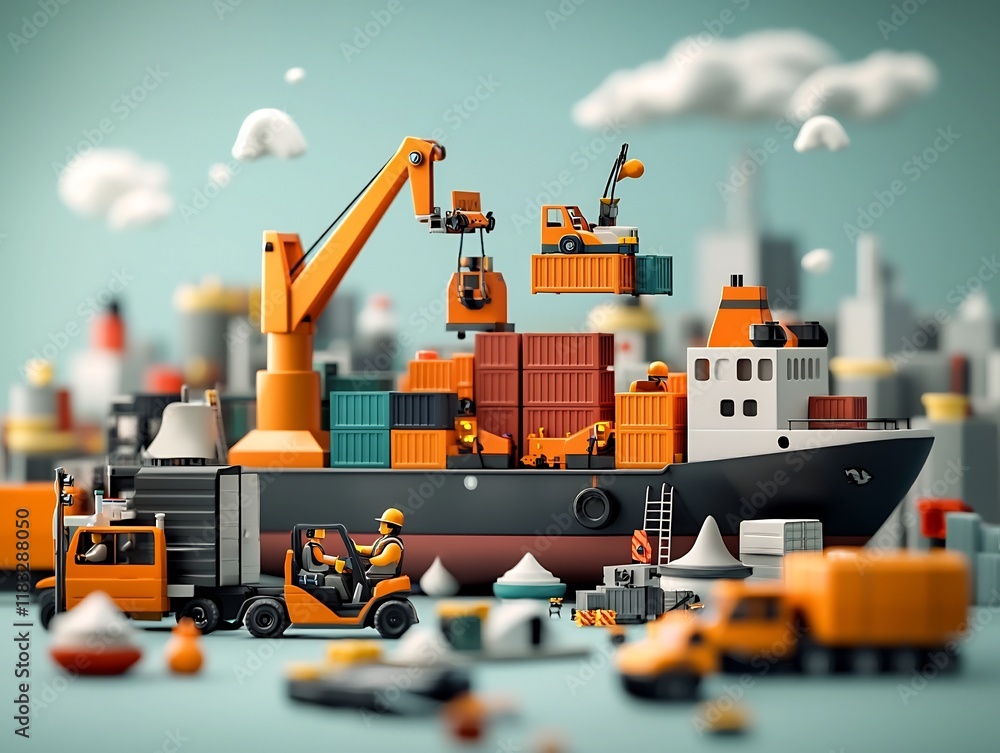 Aufkleber hardworking dockyard crane operators expertly maneuvering massive cargo ships lifting and lowering s