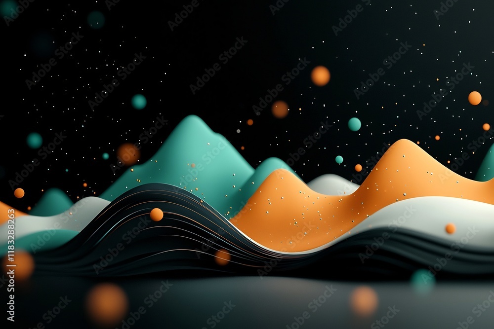 Aufkleber dreamlike pastel colored abstract digital art with sweeping lines and floating dots forming a wave l
