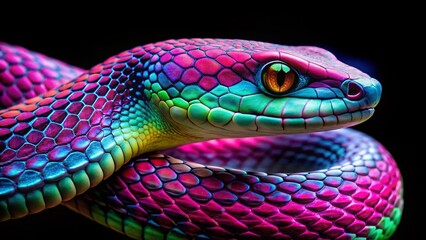 Fototapeta premium Neon Serpent: Vibrant Snake in Psychedelic Colors - Stock Photo