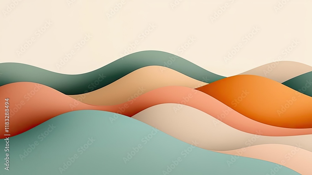 Poster Scenery abstract background idea. Abstract wavy shapes in pastel colors creating a soothing visual experience.