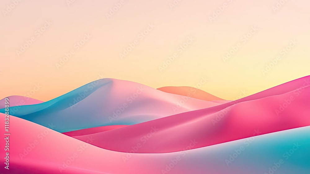 Poster Scenery abstract background idea. A serene landscape with soft pastel waves and tranquil colors at sunset.