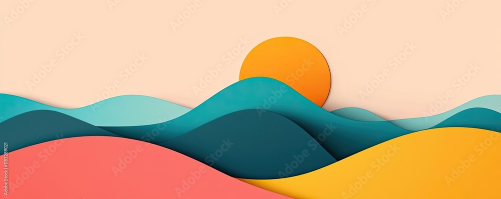 Aufkleber scenery abstract background idea. a colorful abstract landscape with rolling hills and a vibrant sun