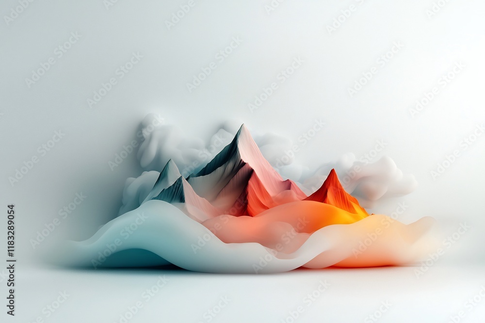 Fototapete ethereal pastel mountain range with swirling pastel mists and glowing pastel accents 3d rendered sce