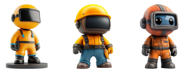 Obraz premium Colorful Cartoon Characters in Work Attire on Transparent Background