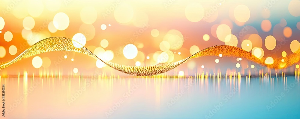 Poster Gold abstract background concept. Abstract wave design with colorful bokeh lights on a soft blurred background.