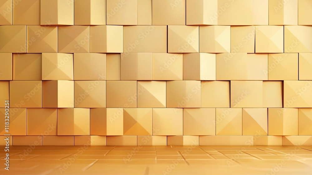 Poster gold abstract background concept. a vibrant wall made of golden geometric boxes creating a modern ae