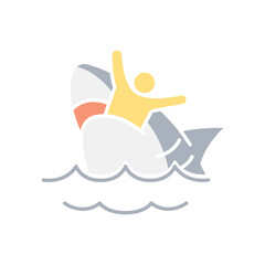 Shark attack people icon in flat color style