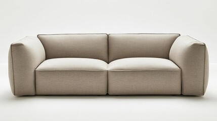 Fototapeta premium Minimal furniture idea. Stylish modern sofa in soft beige fabric, perfect for contemporary living spaces.