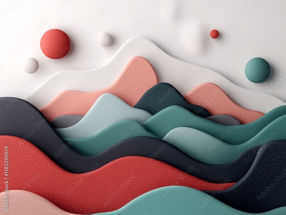 Poster pastel dotted and lined mountainous landscape in abstract digital art background 3d rendering with v