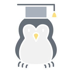 Smart penguin icon in flat color style