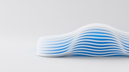 Close-up Photo: Smoothly Stacked Blue and White Abstract Forms on Neutral Background. AI Generated
