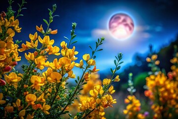 Fototapeta premium Night Bloom: Cytisus Decumbens in Moonlight Garden