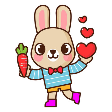 cute bunny holding carrot, hearts clip art preview