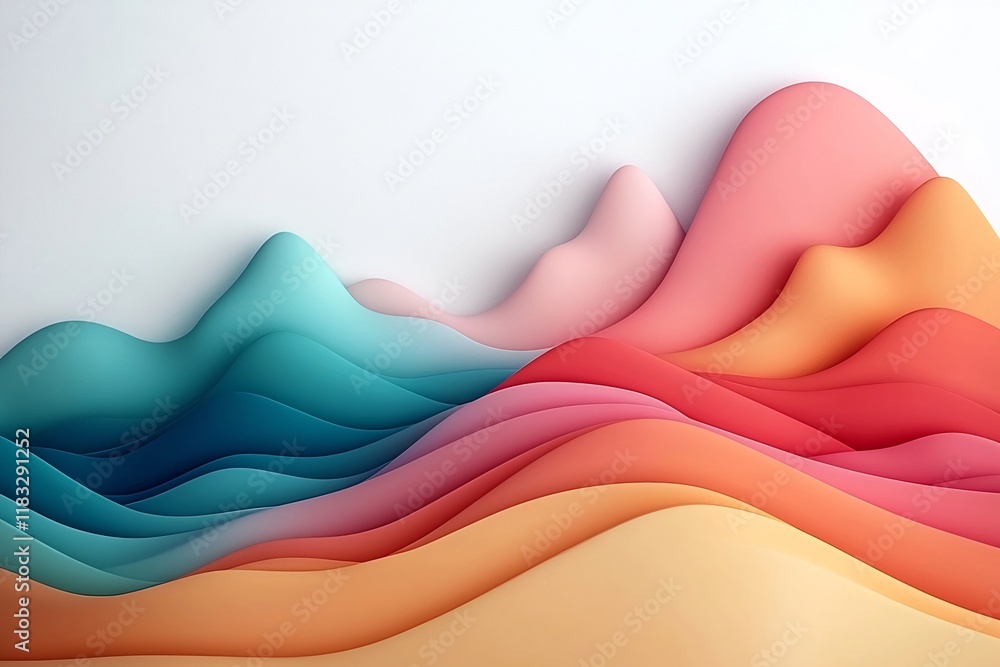 Poster mesmerizing pastel hued digital artwork depicting a surreal desert landscape with sweeping undulatin