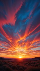 Fototapeta premium Fiery Sunset Over Rolling Hills And Grasslands