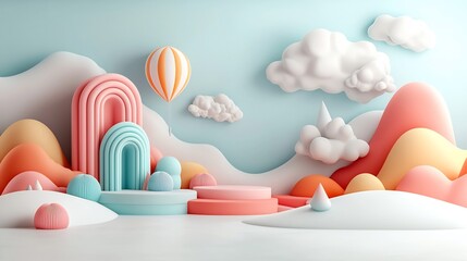 Fototapeta premium Serene Pastel Alien Landscape with Fantastical Formations and Mesmerizing Motifs A Dreamlike 3D Rendered Scene Featuring Vibrant Pastel Colors Organic Shapes and an Otherworldly Ambiance