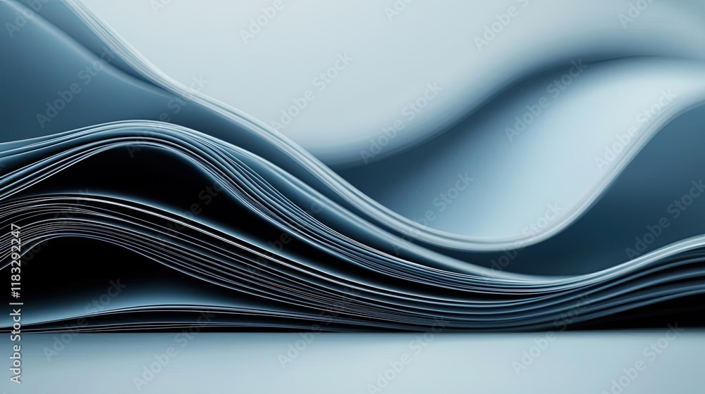 Poster Scenery abstract background idea. Abstract close-up of smooth, flowing sheets of paper in soft blue tones for design use.
