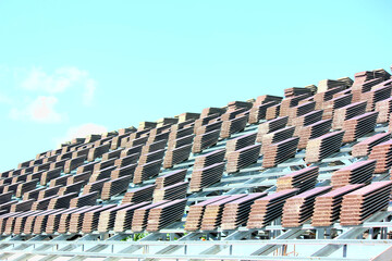 group of roof tiles prepareing on roof beam waiting roofer work