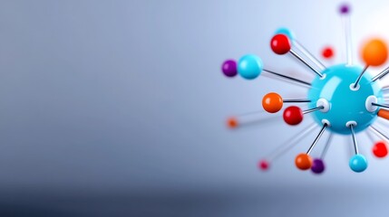 Vibrant 3D Render: Colorful Spheres Elegantly Interconnected Against a Soft Gray Background. AI Generated