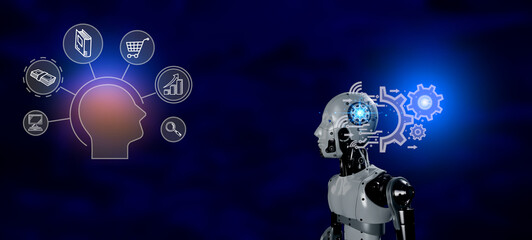 Fototapeta premium robotic 3d render processing human order chatting with artificial intelligence ,business technology concept