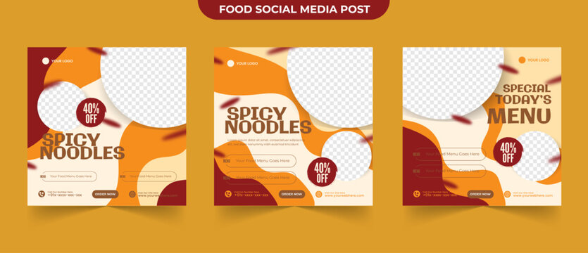 Set of tasty delicious food for restaurant cafe ads banner for social media post template
