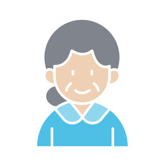 Elderly woman icon in flat color style