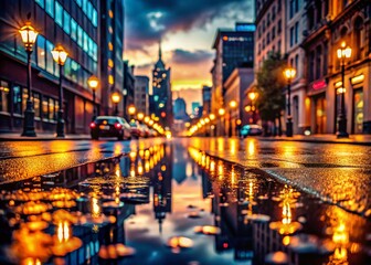 Obraz premium Night Cityscape Lights, Urban Skyline at Dusk, Glowing Buildings, Dark City, Night Photography