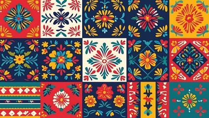 Vibrant Mexican Floral Tile Pattern Design