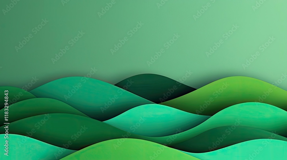 Aufkleber Scenery abstract background idea. Abstract green waves create a soothing visual effect with layered textures and gradients.