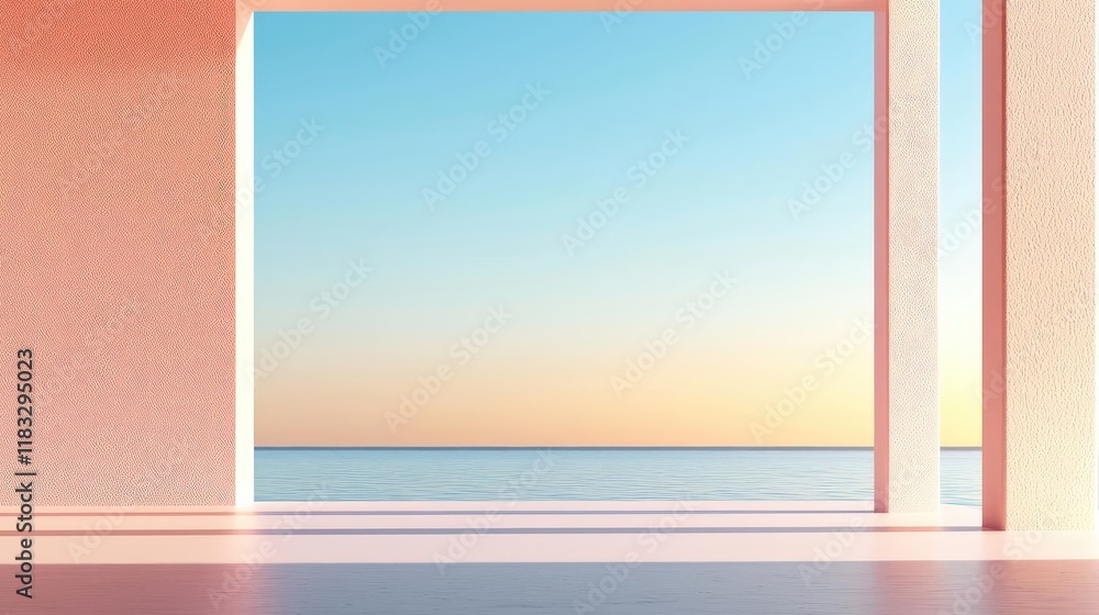 Aufkleber scenery abstract background idea. contemporary interior view showcasing serene ocean and pastel sky 