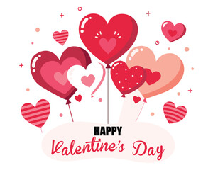 Happy Valentine's Day with Heart Balloons and Romantic Design,Valentine's Day Vector Design