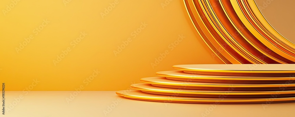 Poster Gold abstract background concept. Vibrant yellow circular shapes layered on a smooth surface, ideal for modern designs.