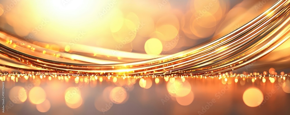 Poster gold abstract background concept. abstract golden waves and bokeh lights create a stunning visual ba