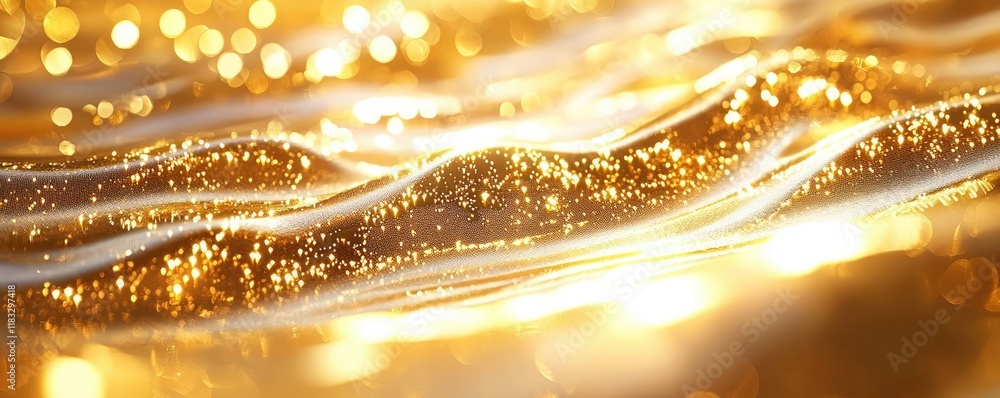 Poster Gold abstract background concept. Golden waves shimmer under soft light, creating a mesmerizing liquid texture.