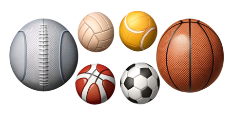 various sports balls on a transparent background