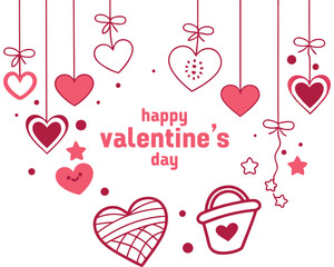 Cute Valentine's Day Hanging Heart Design with Bows, valentine's greeting card Vector, valentine's celebration art Design Vector