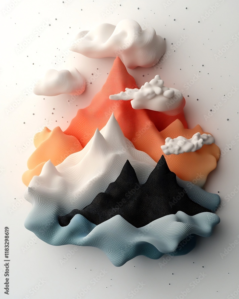 Poster pastel patterned mountain range abstract digital landscape art with geometric shapes gradient colors